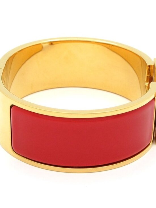 Hermes Bangle Clic Clac Gold Red Bracelet - Picture 2 of 5